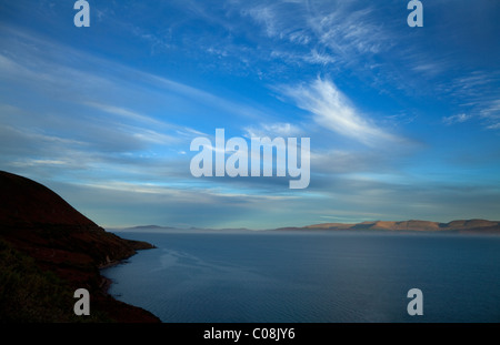 Looking over Dingle Bay to the Dingle Peninsula from the coast road near Glenbeigh on The Ring of Kerry, County Kerry, Ireland Stock Photo