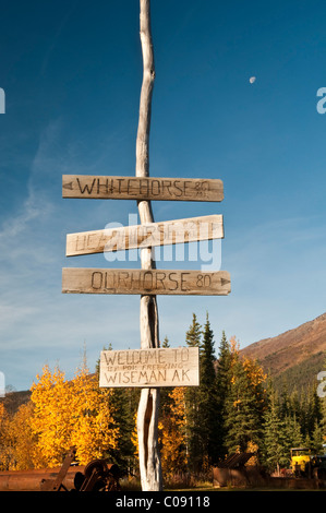 North America, USA, Alaska. Signpost marking the southern boundary of ...