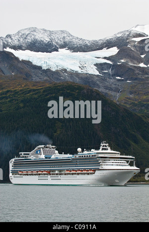 The Sapphire Princess cruise ship leaves port at Whittier bound for the open waters of the Prince William Sound, Alaska Stock Photo