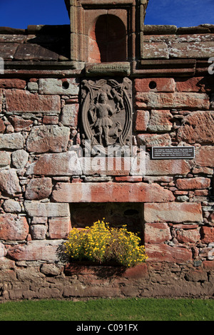 The great walled garden, Edzell Castle, near Brechin, Angus, Scotland, with one of the flower boxes and carved panels Stock Photo