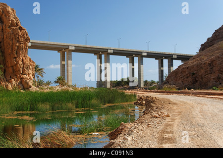 Bridge, highway Muscat - Sur near Wadi Tiwi, Oman, Middle East Stock Photo