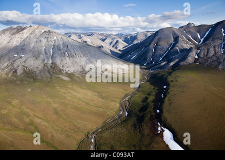 Aerial view of the Tamayariak River and the Sadlerochit Mountains in the Arctic National Wildlife Refuge, Alaska Stock Photo