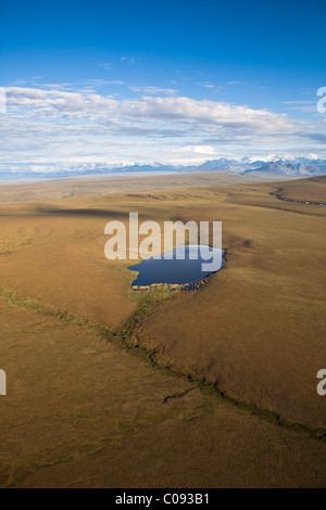 Aerial view of a small lake in the coastal plain of the Arctic National Wildlife Refuge, Arctic Alaska, Summer Stock Photo