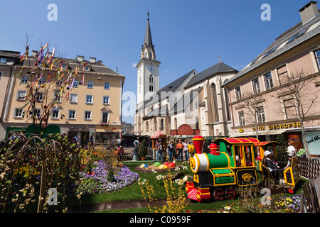 Rathausplatz Square, St. Jakob parish church, easter market, Villach, Carinthia, Austria, Europe Stock Photo