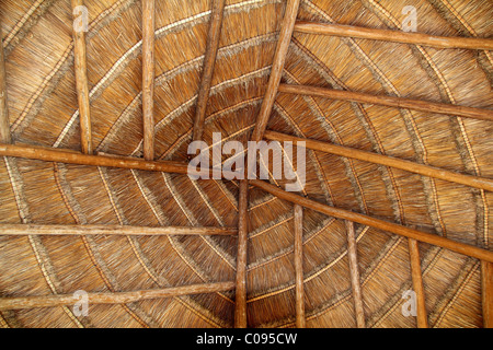 palapa tropical Mexico wood cabin roof detail indoor Stock Photo