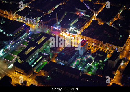 Aerial view, Duisburg at night, Ruhr area, North Rhine-Westphalia, Germany, Europe Stock Photo