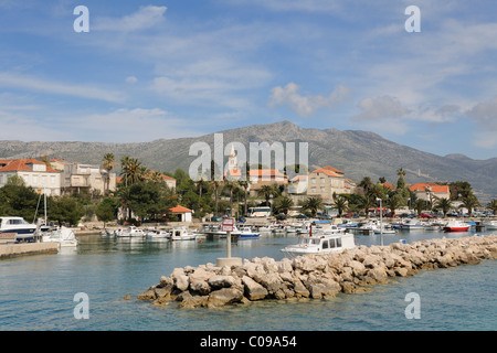 View from the ferry to Korcula on the resort of Orebic, Peljesac peninsula, Croatia, Europe Stock Photo