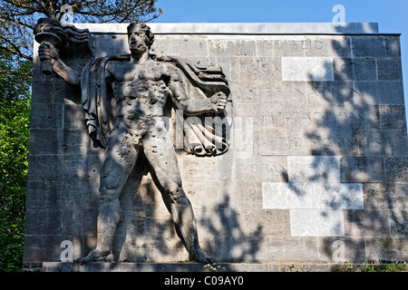 Torchbearer, monumental stone sculpture from the Nazi era, former NS-Ordensburg Vogelsang, International Place in Eifel National Stock Photo