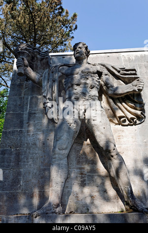 Torchbearer, monumental stone sculpture from the Nazi era, former NS-Ordensburg Vogelsang, International Place in Eifel National Stock Photo