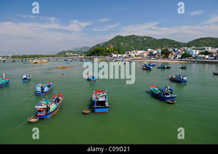 Fishing boats in the harbor of Nha Trang, Vietnam, Southeast Asia Stock Photo