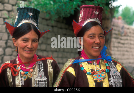 Portrait, women wearing traditional clothes and trappings, Ladakh, Himalaya, North India, India, Asia Stock Photo