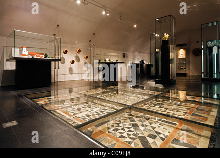 Exhibition room with a medieval mosaic floor under glass, Stiftsmuseum Museum Xanten monastery museum, Xanten Stock Photo