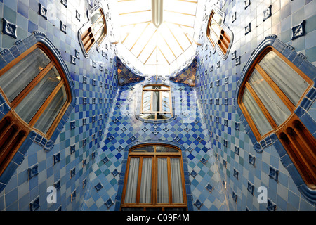 Interior view of the stairwell of the Casa Batllo building, designed by Antoni Gaudi, UNESCO World Heritage Site, Barcelona Stock Photo
