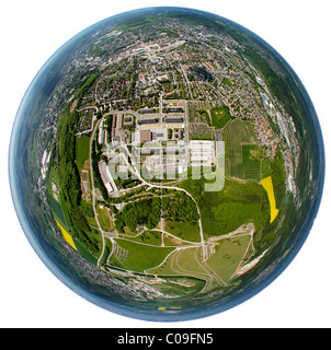 Aerial view, fisheye, labyrinth, hedge maze, Landesgartenschau Country Garden Exhibition Hemer, Maerkischer Kreis district Stock Photo