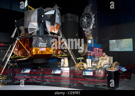 Apollo 16 lunar module Orion and Lunar Rover at the U.S. Space and Rocket Center located in Huntsville, Alabama, USA. Stock Photo