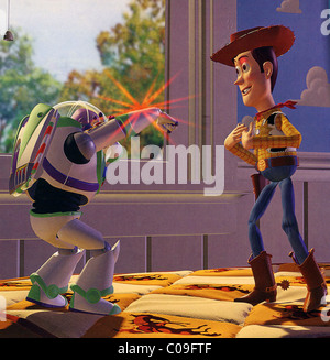 TOY STORY  1995 Pixar Animation Studios/ Walt Disney Pictures animation with Buzz Lightyear at left and Woody. Stock Photo