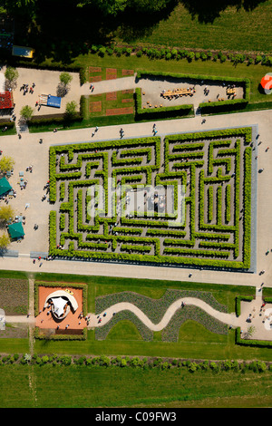 Aerial view, labyrinth, hedge maze, Landesgartenschau Country Garden Exhibition Hemer, Maerkischer Kreis district Stock Photo