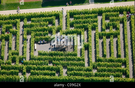 Aerial view, labyrinth, hedge maze, Landesgartenschau Country Garden Exhibition Hemer, Maerkischer Kreis district Stock Photo