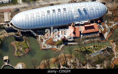 Aerial view, zoo, Zoom Erlebniswelt animal theme park, Willy-Brandt-Allee, Gelsenkirchen, Ruhrgebiet region Stock Photo