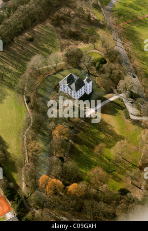 Aerial view, moated castle Haus Voerde, Voerde, Niederrhein region, Ruhrgebiet region, North Rhine-Westphalia, Germany, Europe Stock Photo