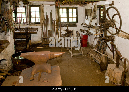 Inside an old forge workshop, the Funen Village open air museum, Odense, Denmark, Europe Stock Photo