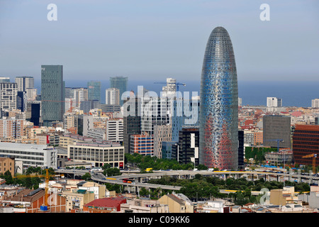 View of the Torre Agbar office tower, Plaça de les Glories Catalanes, Barcelona, Catalonia, Spain, Europe Stock Photo