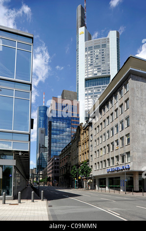 Office Tower and the Commerzbank Tower, headquarters, Neue Mainzer Strasse, Financial District, Frankfurt am Main, Hesse Stock Photo