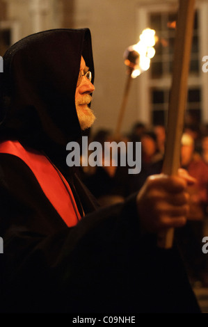 The annual bonfire night parade held in Lewes, East Sussex. The festival celebrates 17 protestant martyrs killed in the 1500's Stock Photo