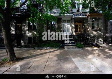 Typical house with external staircase to the first floor, Montreal, Quebec, Canada Stock Photo