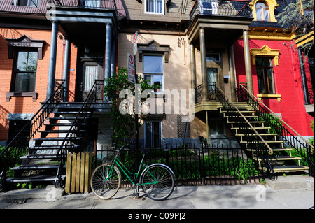 Typical residential house with staircase to the first floor, Montreal, Quebec, Canada Stock Photo