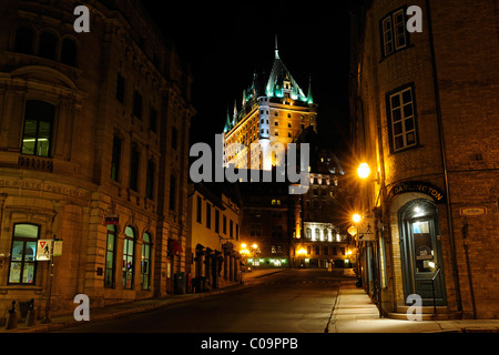 Street to the Chateau Frontenac castle in the historic old town of Quebec City, Quebec, Canada Stock Photo