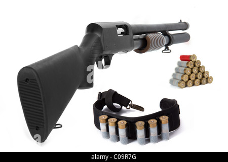 Image of a hunting rifle and ammunition on white background Stock Photo