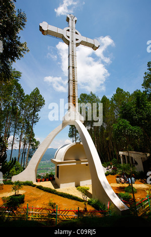Crucifix, Dr. Ludwig Ingwer Nommensen Memorial, Hindu style, on the Salib Kasih mountain, Tarutung, Batak region, Sumatra Stock Photo