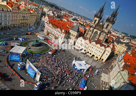 Public screening during the Football World Cup 2010 on the Old Town Square, Prague, Czech Republic, Europe Stock Photo