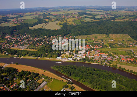 Aerial view, Schloss Pillnitz castle, Baroque garden, Elbe river, Dresden, Saxony, Germany, Europe Stock Photo