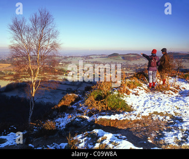 Winter View Over The Cheshire Plain from Maiden Castle Hill Fort, Bickerton Hill, Cheshire, England, UK Stock Photo