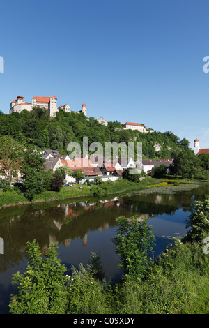 Burg Harburg castle, Woernitz river, Harburg, Schwaben, Bavaria, Germany, Europe Stock Photo