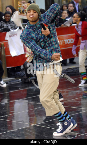 Chris Brown performing live on 'The Today Show Concert Series' at Rockefeller Plaza  New York City, USA - 07.11.07 Stock Photo