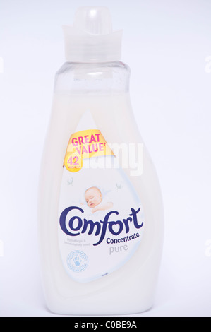A bottle of Comfort pure fabric softener for clothes washing on a white background Stock Photo
