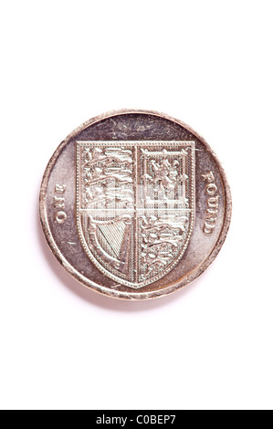 A one pound £1 coin from English currency on a white background Stock Photo