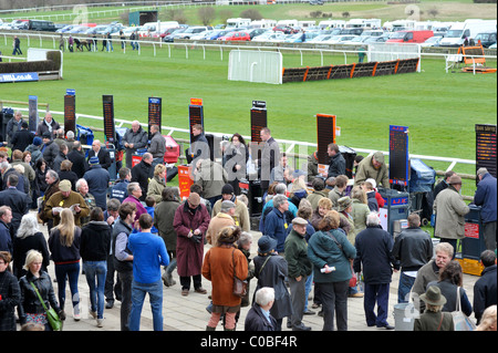 Racecourse bookmakers beside the UK national Hunt track at Fakenham, Norfolk. Stock Photo