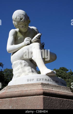 Copy of the 'Boy extracting thorn' (boy with thorn) statue, also called Fedele (Fedelino) or Spinario. Sydney, New South Wales, Australia. Stock Photo