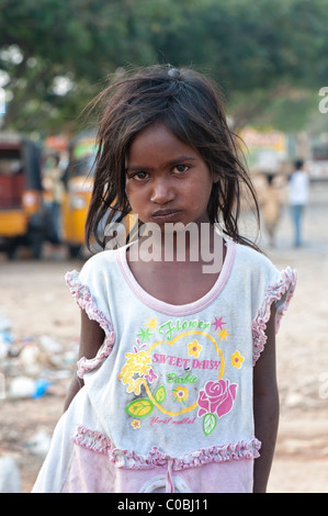 Unhappy young poor lower caste Indian street girl. Andhra Pradesh, India Stock Photo