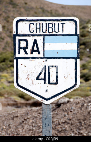 Route 40 sign in Chubut Provence, Patagonia, Argentina Stock Photo