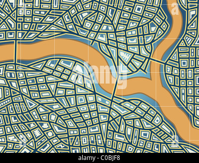 Illustrated street-map of a generic city with no names Stock Photo - Alamy