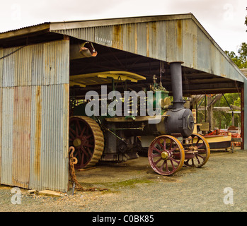 Old steam roller in shed in Port of Echuca. Stock Photo