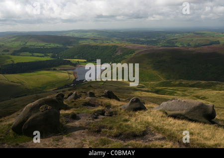Looking towards Kinder Reservoir from the Pennine way Kinder Scout The Peak District England Stock Photo