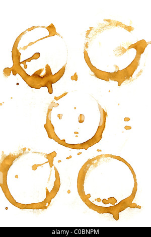 Collection of coffee splashes and stains isolated on white background. Stock Photo