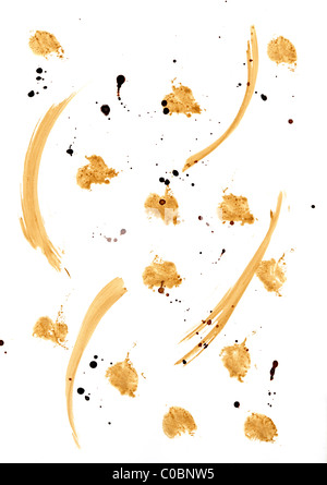 Collection of coffee splashes and stains isolated on white background. Stock Photo