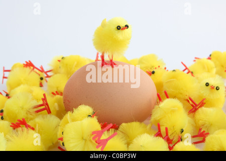 Easter chick standing on a egg Stock Photo